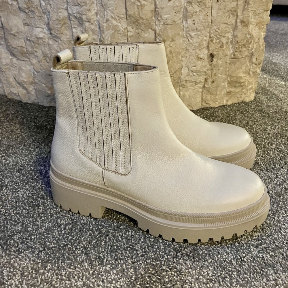 Portland Leather Cream Chelsea Lug Ankle Boots